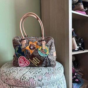 AUTHENTIC VINTAGE Fendi Brown Patterned Handbag with Patches